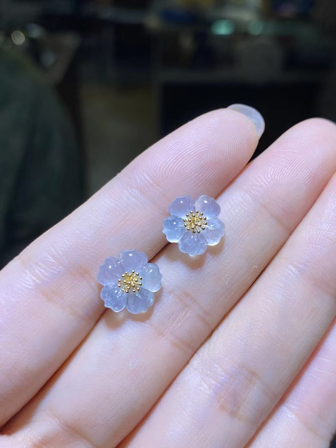 Boucles d'oreilles en forme de fleur Boucles d'oreilles personnalisées Jade naturel Grade A