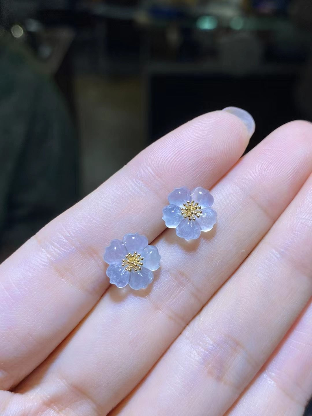 Boucles d'oreilles en forme de fleur Boucles d'oreilles personnalisées Jade naturel Grade A
