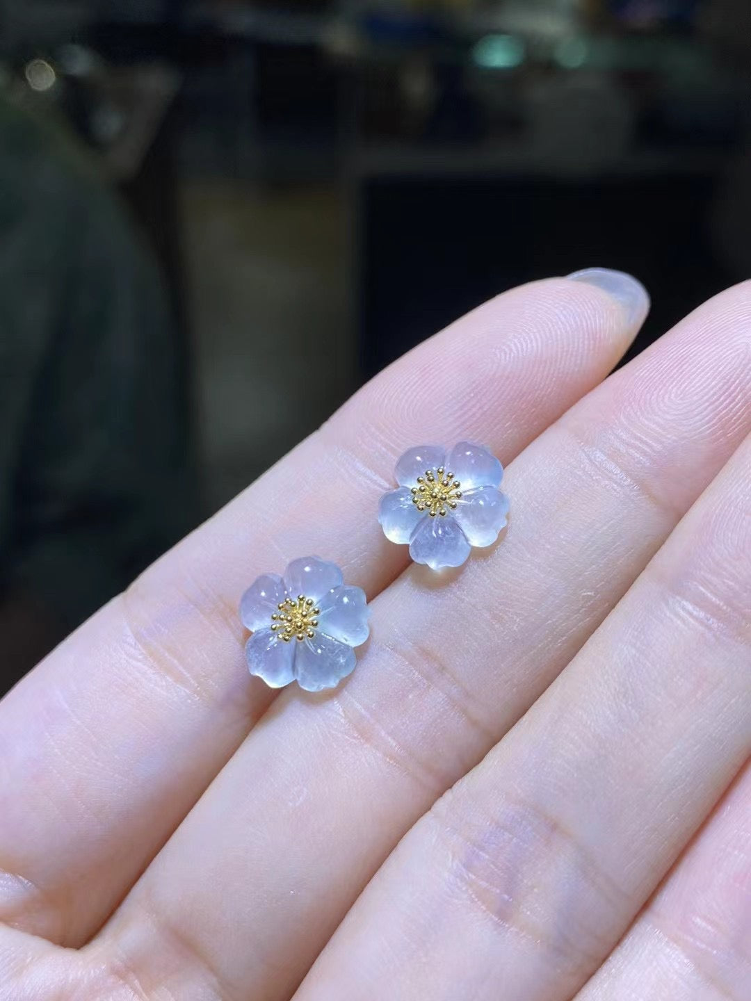 Boucles d'oreilles en forme de fleur Boucles d'oreilles personnalisées Jade naturel Grade A