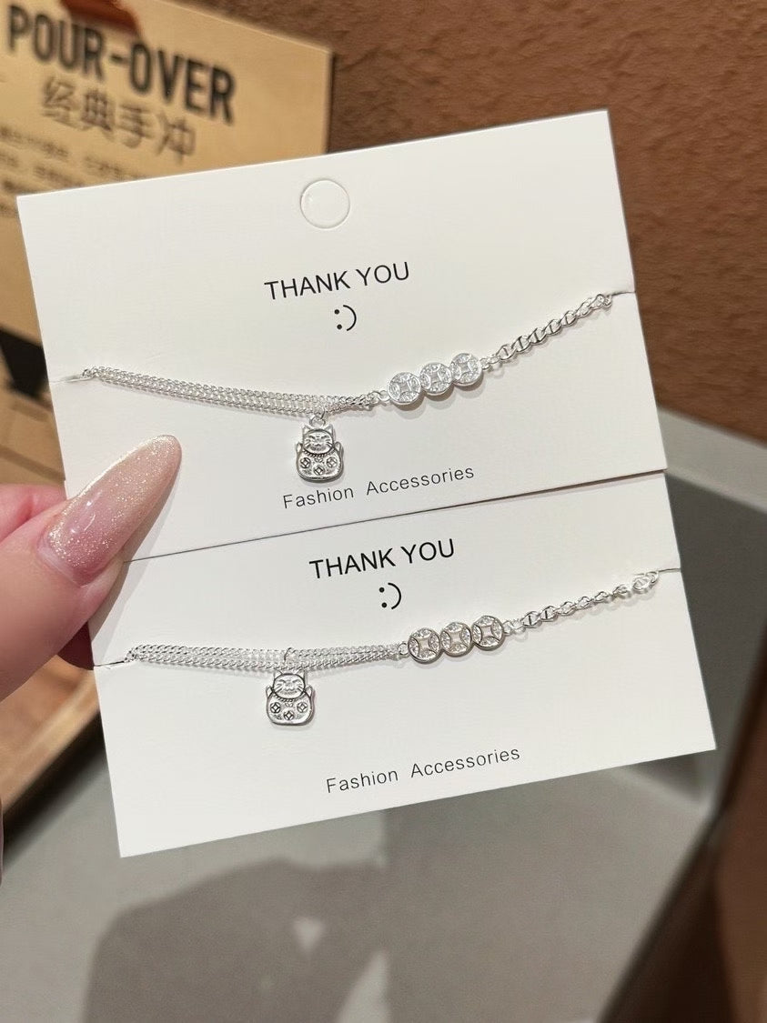 13. Gelang Koin Uang Kucing Kecil Perak 999 dengan Tanda & Sertifikasi S999 13. Money Coin Little Cat Siver 999 Bracelets with S999 Mark & Certification