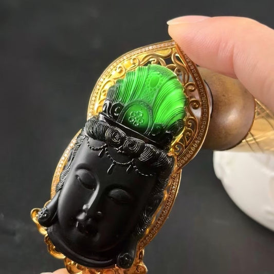 Black Jade Mocui Guanyin Budda Head Pendant Natural Jade Grade A