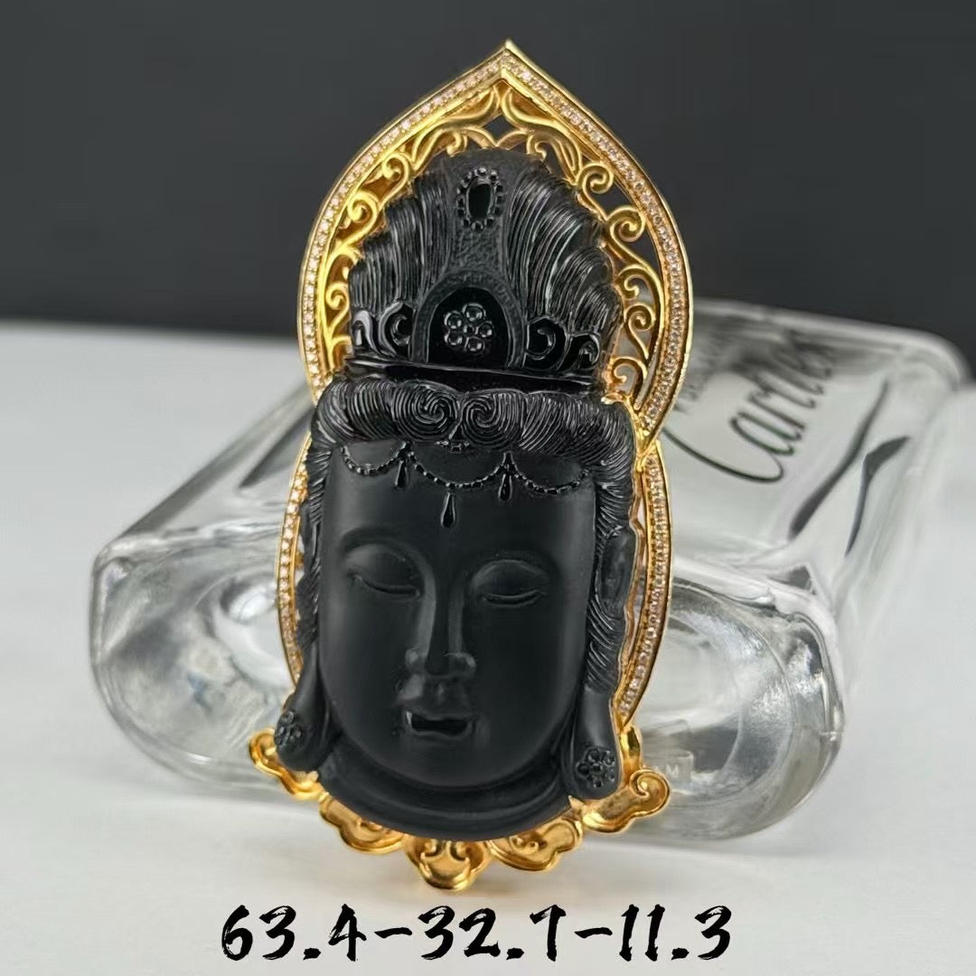 Black Jade Mocui Guanyin Budda Head Pendant Natural Jade Grade A